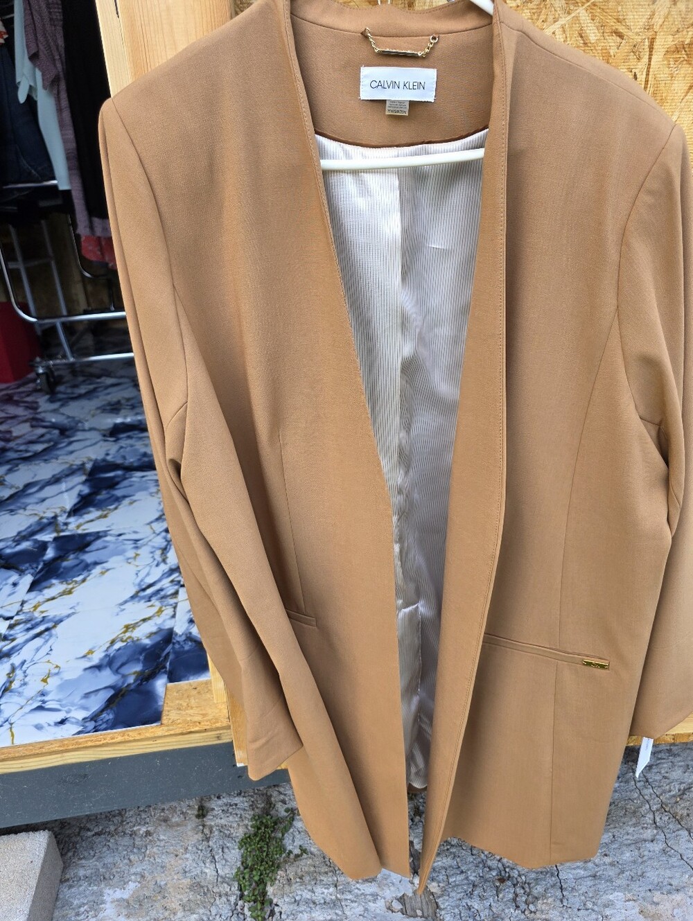 Calvin Klein Women's Mustard Open-Front Blazer Coat - Picture 12 of 16